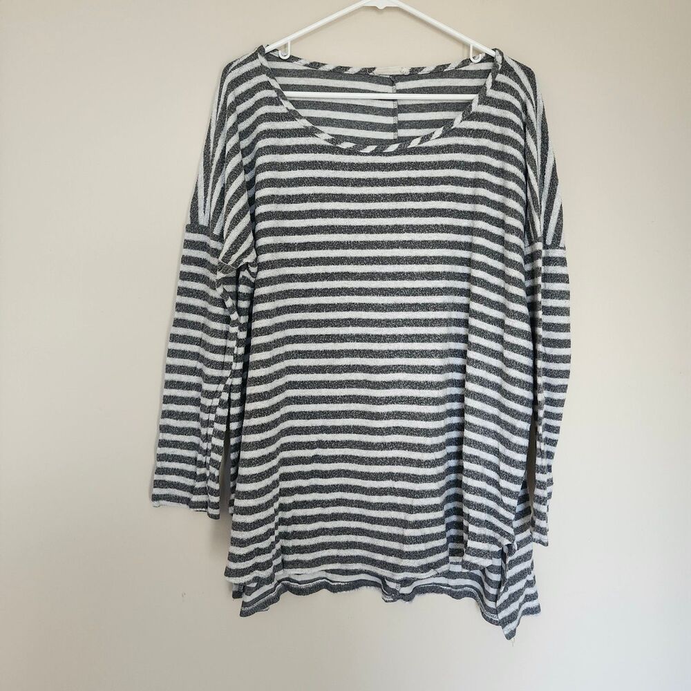 Crescent Long Sleeve Striped Shirt Grey White Women's XL